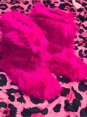 Faux Fur Hot Pink Ankle Booties